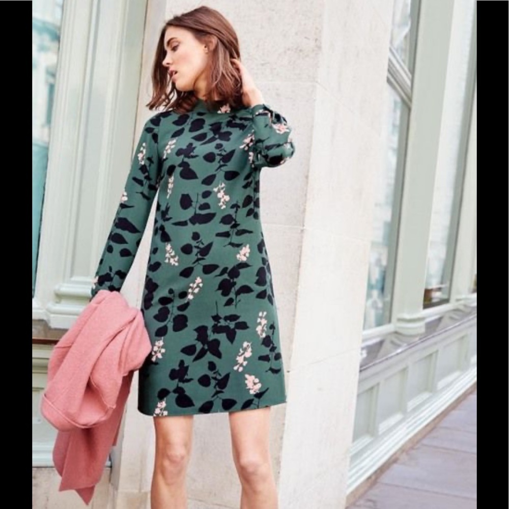 Boden Green Floral Long Sleeve Dress